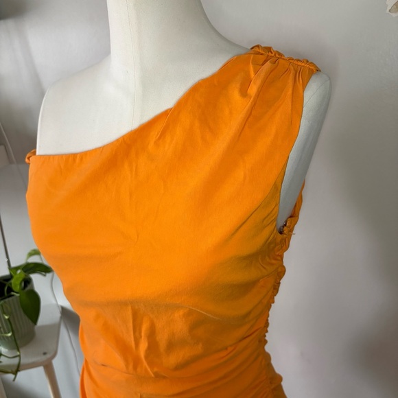 Mango Orange One‑Shoulder Dress Sleek Vibrant Asymmetrical Midi Women’s Size 6 - Picture 9 of 15